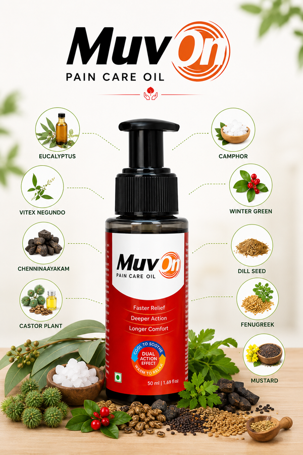 MuvOn PAIN CARE OIL | Medicated Ayurvedic Oil | active care for MUCLES & JOINT PAINS Visible improvement just 3 days |50ML