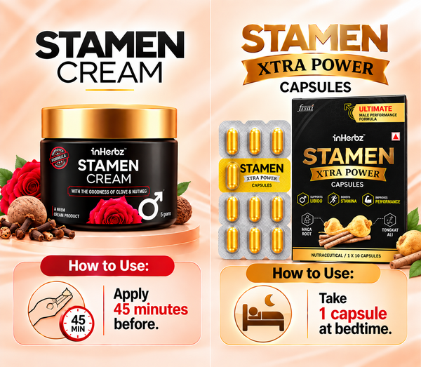 STAMEN Men’s Wellness Combo | Herbal Topical Cream 4g + Xtra Power Capsules 10’s | Energy, Stamina, Vitality & Intimate Wellness Support