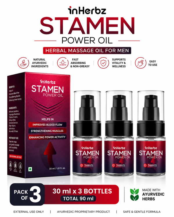 Stamen Power Oil for Men | Herbal Massage Oil | Supports Vitality & Wellness | Natural Ingredients | External Use Only | 30 ml PACK OF 3 (90 ML)