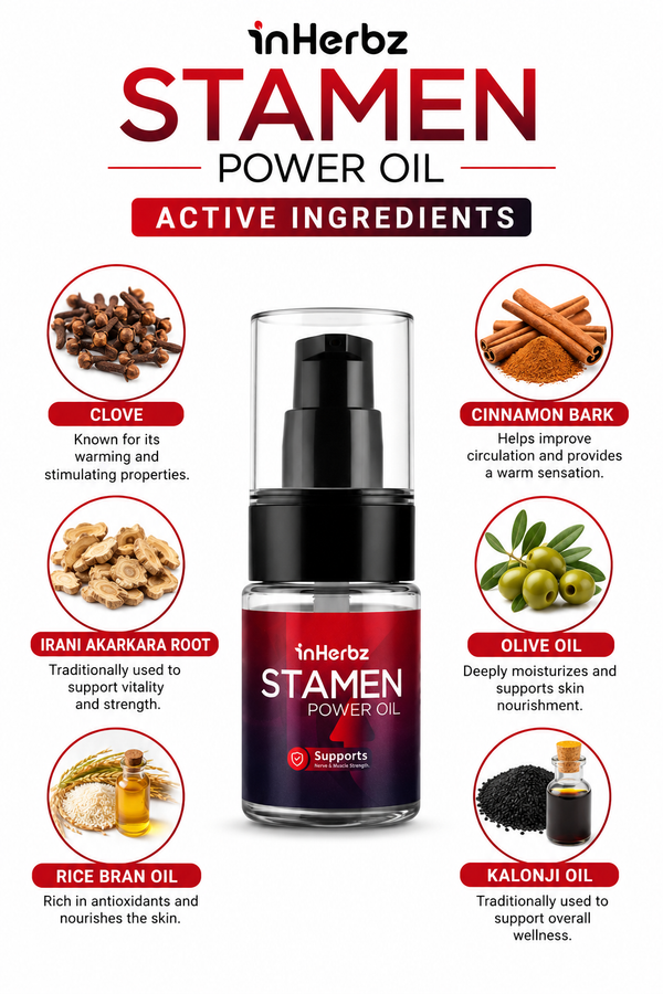Stamen Power Oil for Men | Herbal Massage Oil | Supports Vitality & Wellness | Natural Ingredients | External Use Only | 30 ml PACK OF 3 (90 ML)