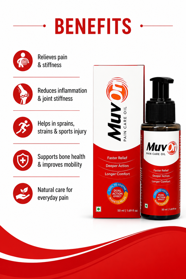 MuvOn Pain Care Oil Value Pack | 100 ml × 2 | Medicated Ayurvedic Oil for Muscle & Joint Pain Care | Dual-Action Cooling & Warming Formula | Fast-Acting Herbal Massage Oil | 200 ml