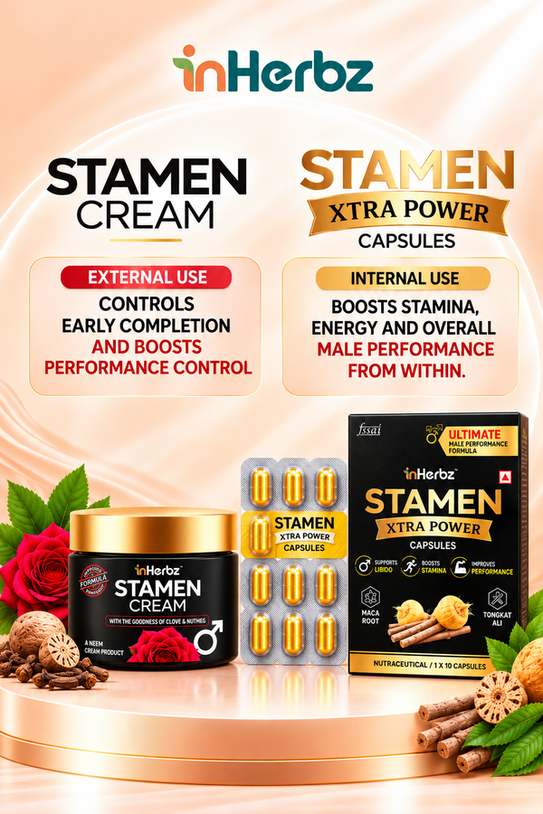 STAMEN Men’s Wellness Combo | Herbal Topical Cream 4g + Xtra Power Capsules 10’s | Energy, Stamina, Vitality & Intimate Wellness Support